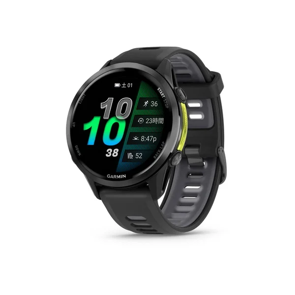 グレーと黒のバンドのForerunner 970を斜め前から写したGarmin公式の製品画像