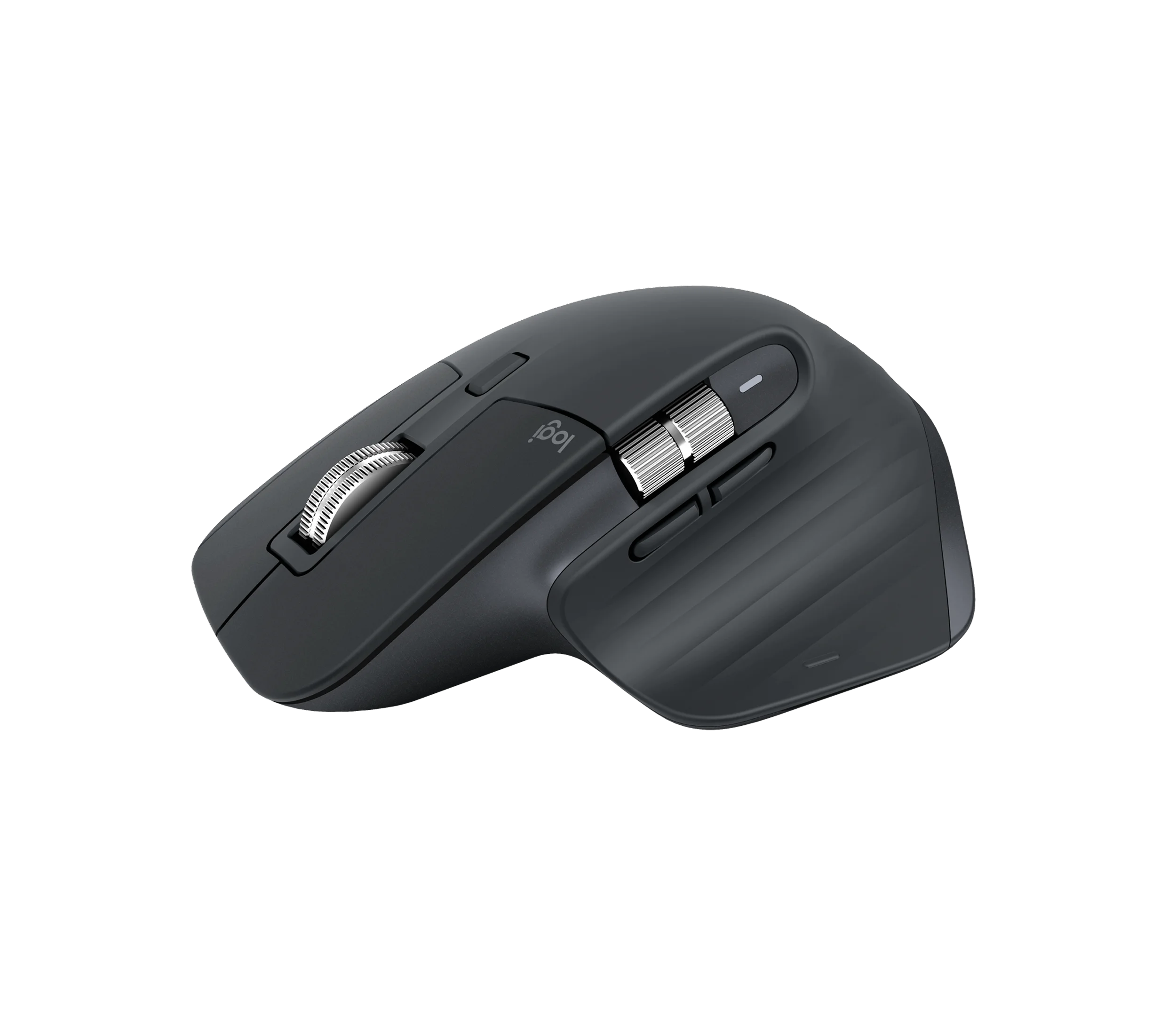 グラファイトカラーのMX MASTER 3S Bluetooth editionを左斜め前から写した、ロジクール公式の製品画像