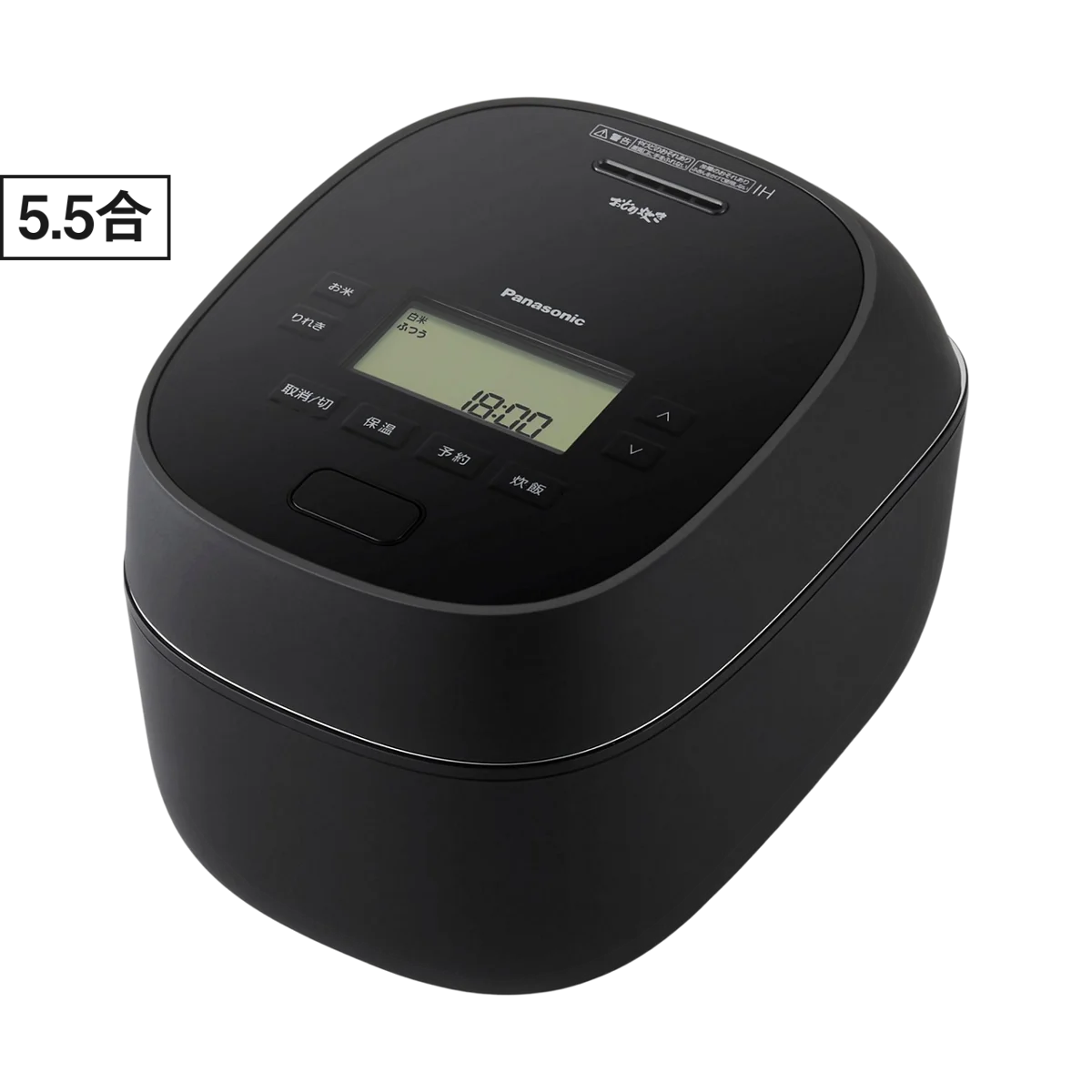 黒色のパナソニック 可変圧力IHジャー炊飯器 SR-N510Eの正面斜めからの製品画像