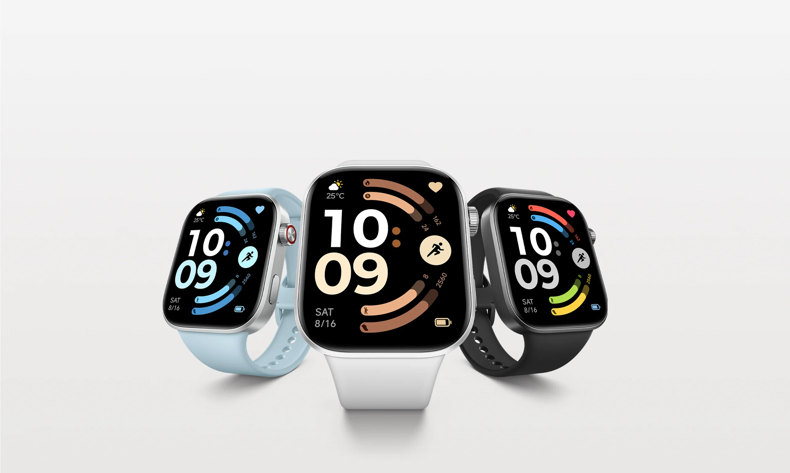 ライトブルー、ホワイト、ブラックの3色のREDMI Watch 6が並んだXiaomi公式の製品画像