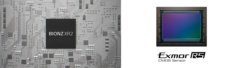 画像処理エンジンBIONZ XR2と部分積層型CMOSイメージセンサーExmor RSを並べた、ソニー公式の画像