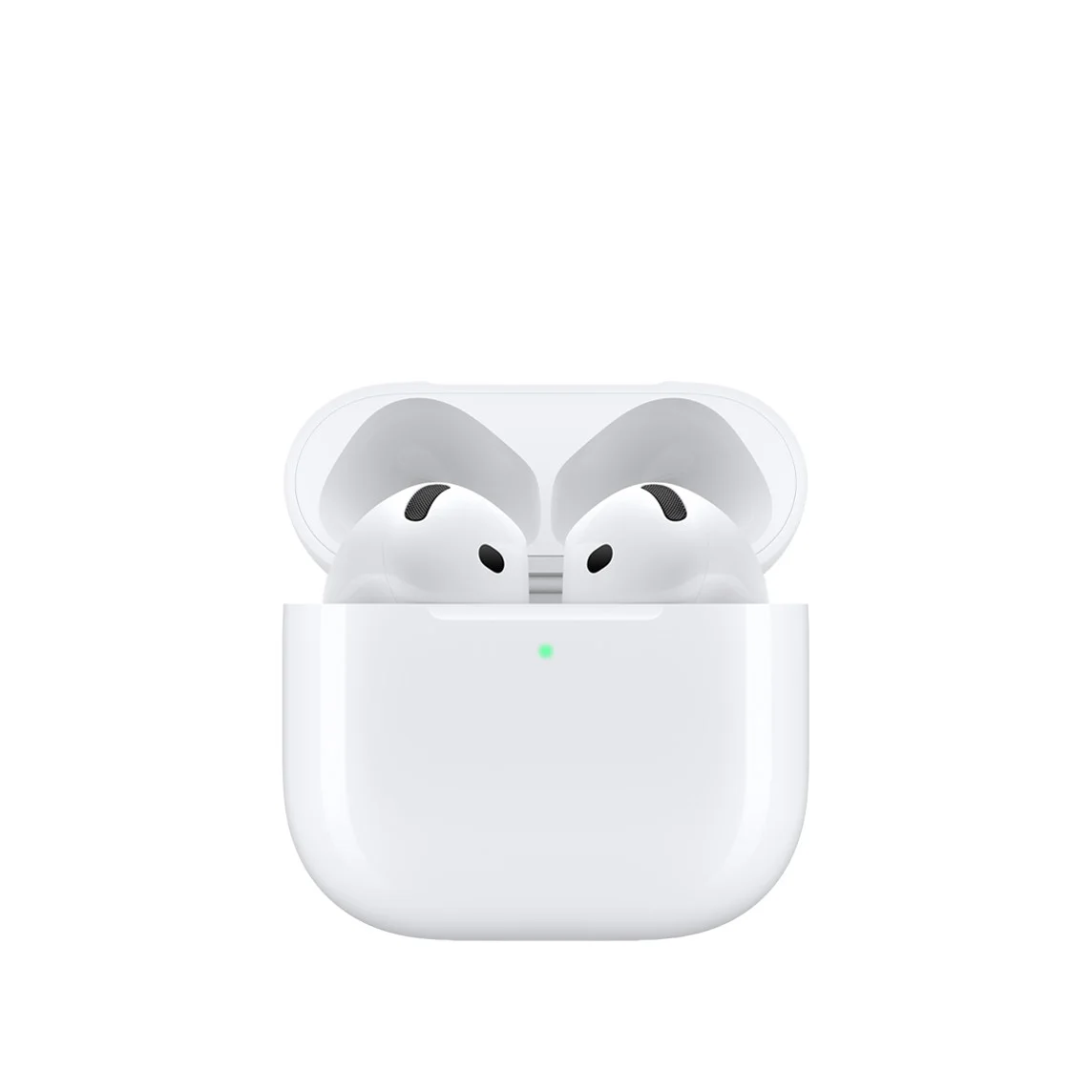 ふたを開けた充電ケースに収まったAirPods 5を正面から写したApple公式の製品画像
