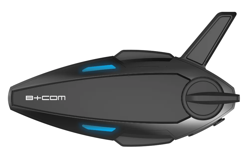青いライン状のイルミネーションが光るB+COM 7X本体の、サイン・ハウス公式の製品画像