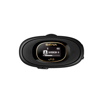 液晶ディスプレイを搭載したSENA J10の本体を正面から写した、SENA公式の製品画像